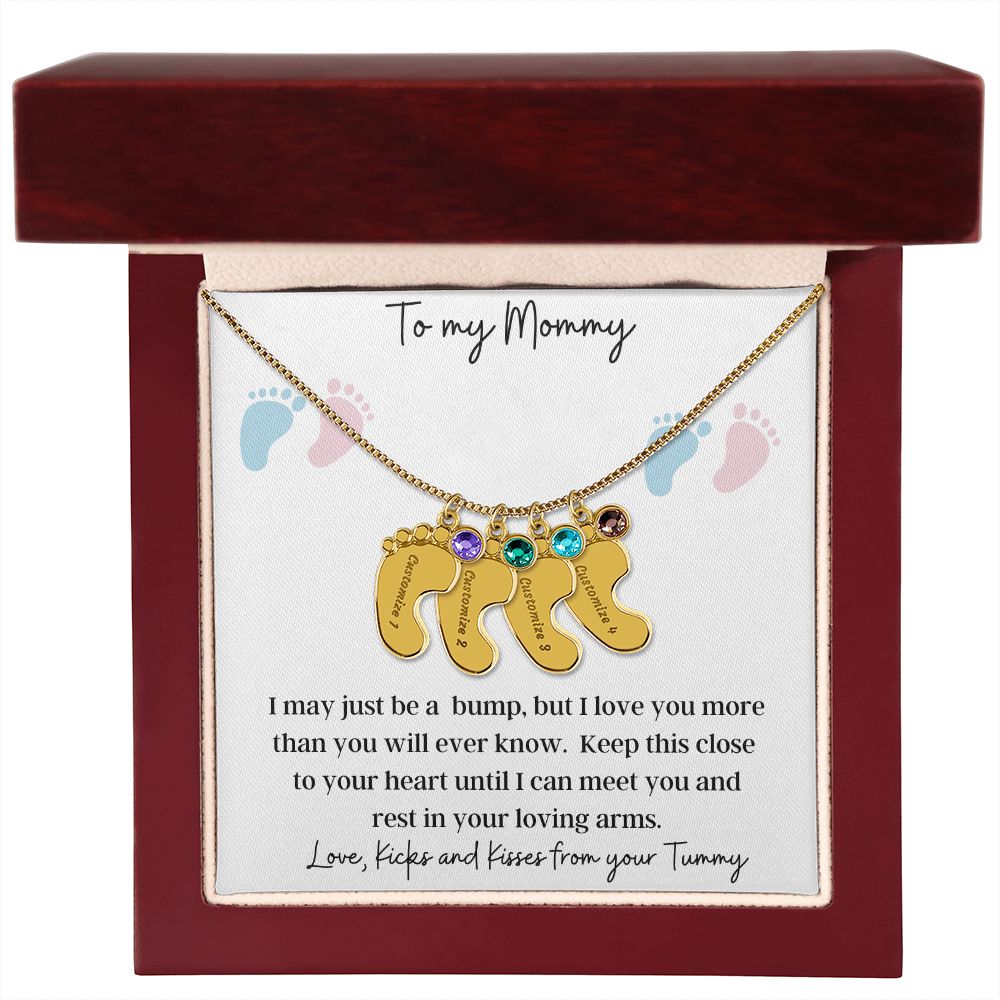 To My Mommy | Engraved Baby Feet with Birthstone Necklace