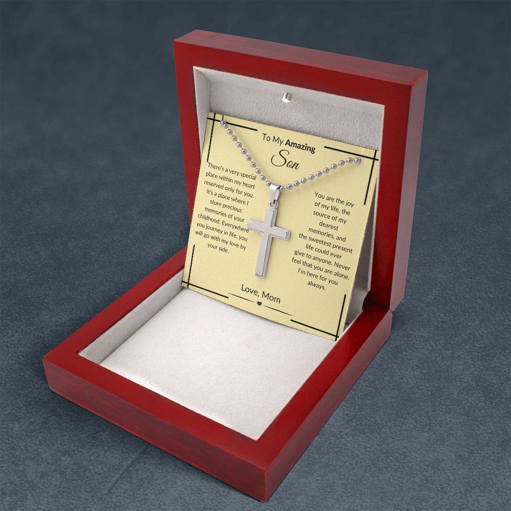 To My Amazing Son- Stainless Cross Necklace with Ball Chain