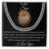 To My Son Lion Hearted Cuban Link Necklace