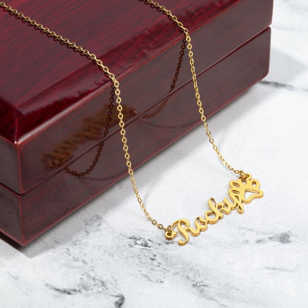 Name Necklace + Paw Print | Name Necklace