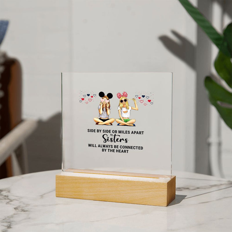 Side By Side or Miles Apart Sisters | Square Acrylic Plaque