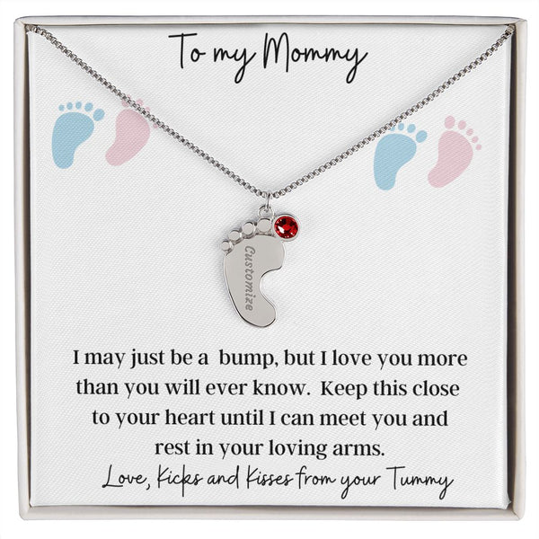 To My Mommy | Engraved Baby Feet with Birthstone Necklace