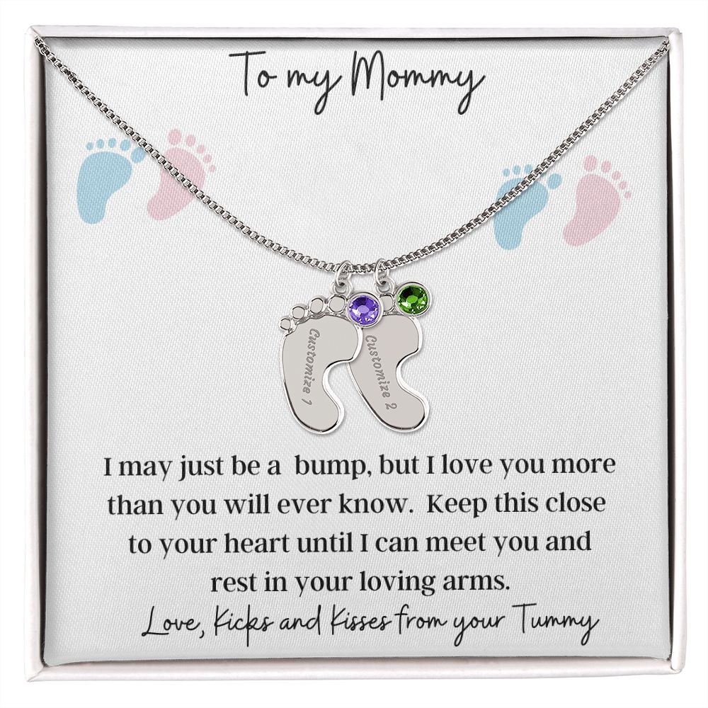 To My Mommy | Engraved Baby Feet with Birthstone Necklace