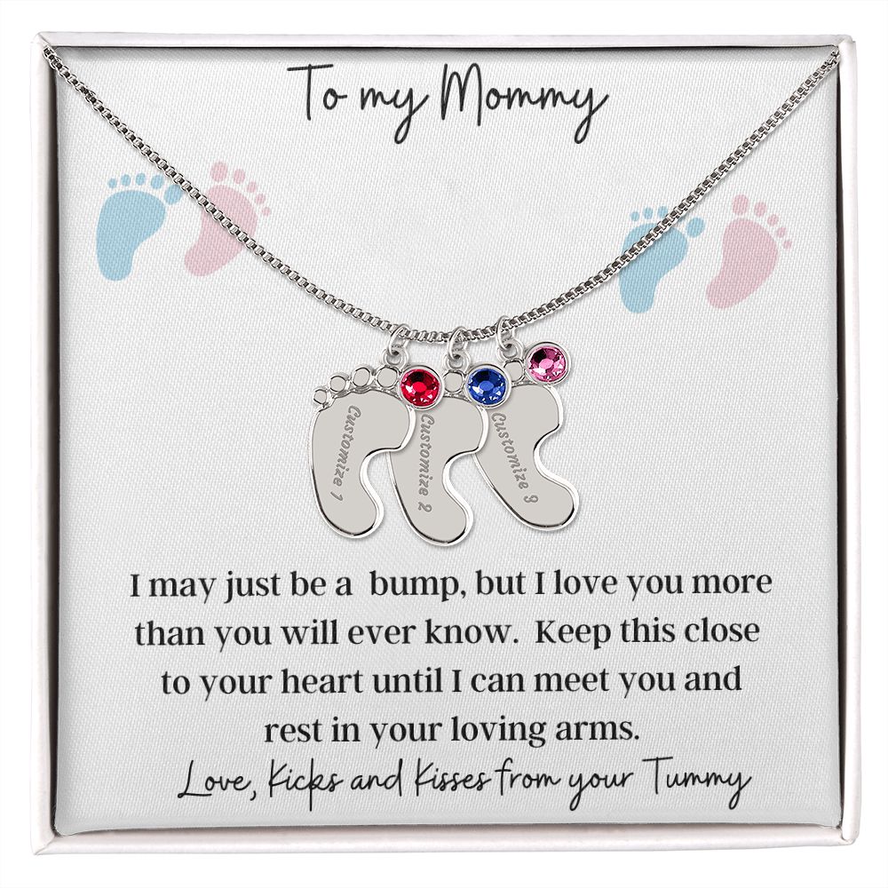 To My Mommy | Engraved Baby Feet with Birthstone Necklace