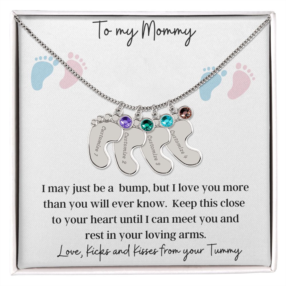 To My Mommy | Engraved Baby Feet with Birthstone Necklace