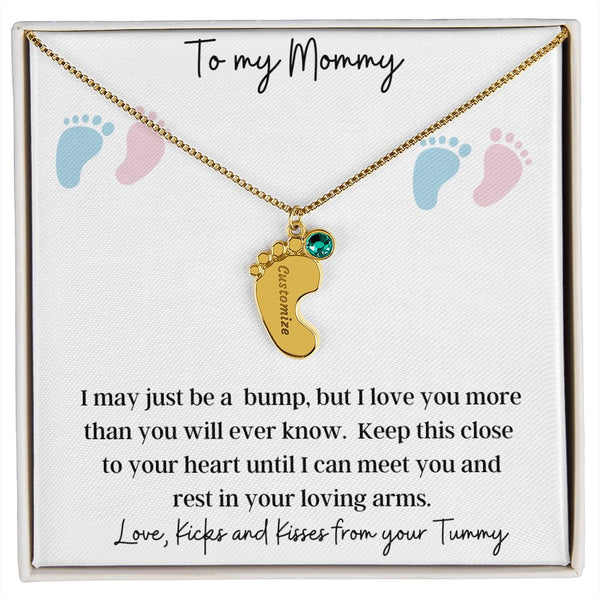 To My Mommy | Engraved Baby Feet with Birthstone Necklace