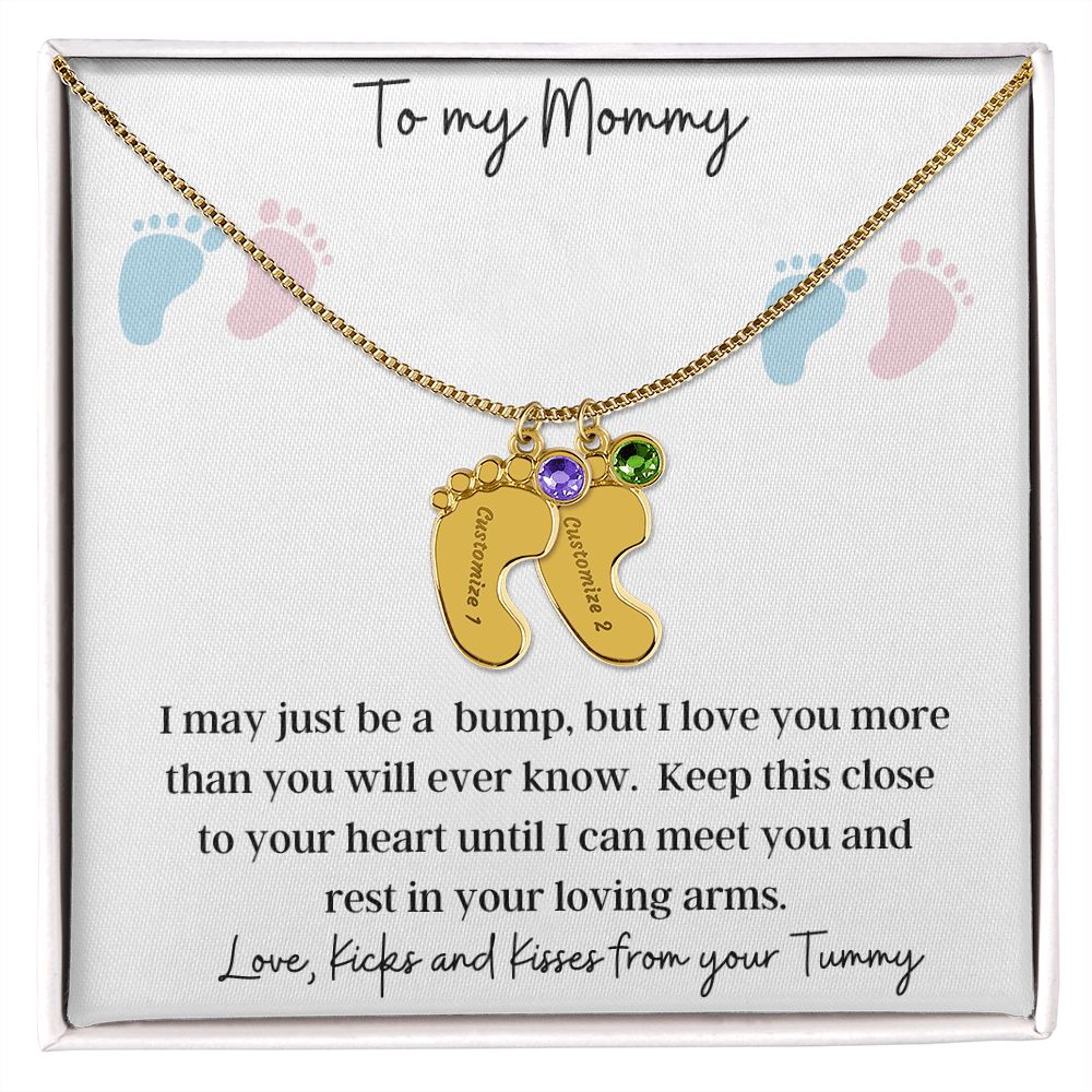 To My Mommy | Engraved Baby Feet with Birthstone Necklace