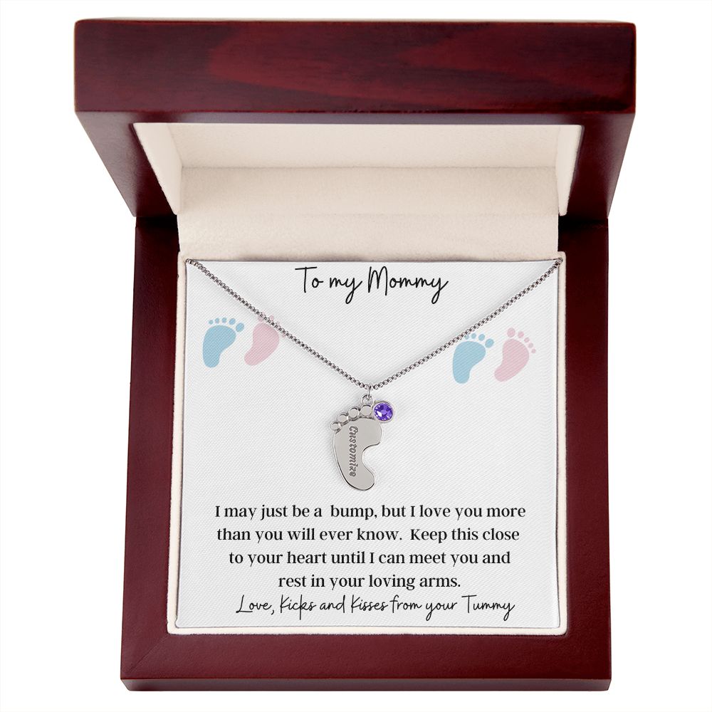 To My Mommy | Engraved Baby Feet with Birthstone Necklace