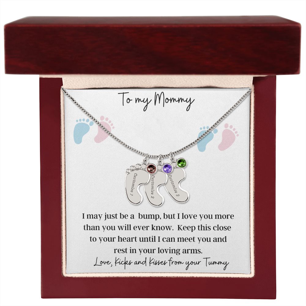 To My Mommy | Engraved Baby Feet with Birthstone Necklace