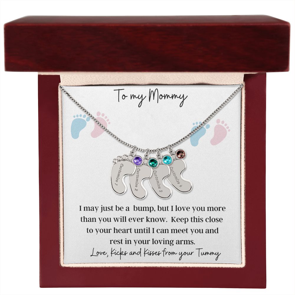 To My Mommy | Engraved Baby Feet with Birthstone Necklace