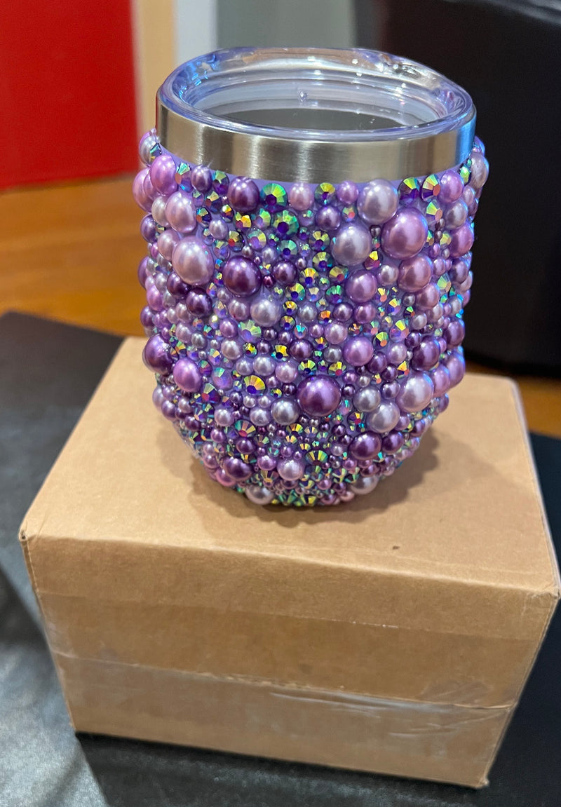 Purple Bedazzled Rhinestone Wine Tumbler With Lid and Straw