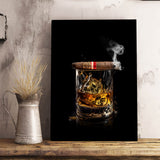 Whiskey and Cigar Canvas Wall Art | Home Decor for Bar, Man Cave