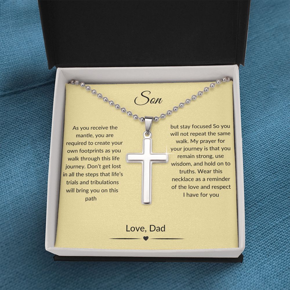 Son "Footprints" Cross necklace with ball chain from Dad