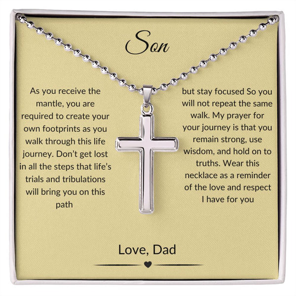 Son "Footprints" Cross necklace with ball chain from Dad