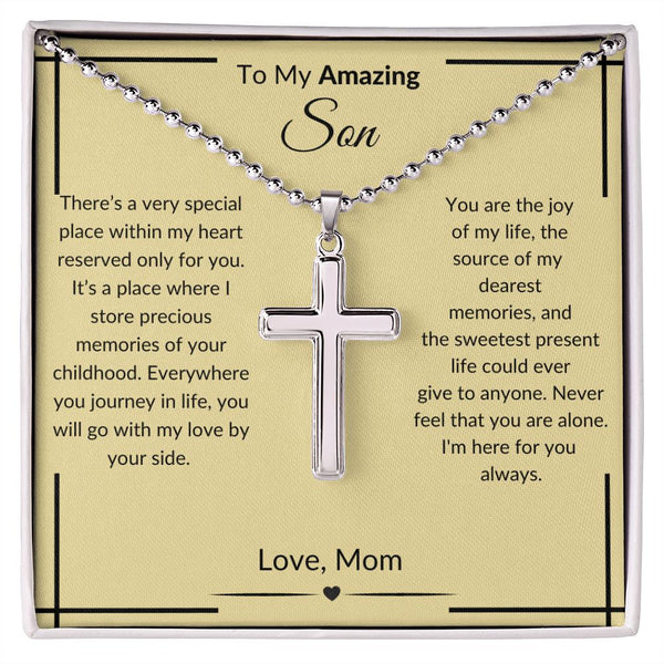 To My Amazing Son- Stainless Cross Necklace with Ball Chain