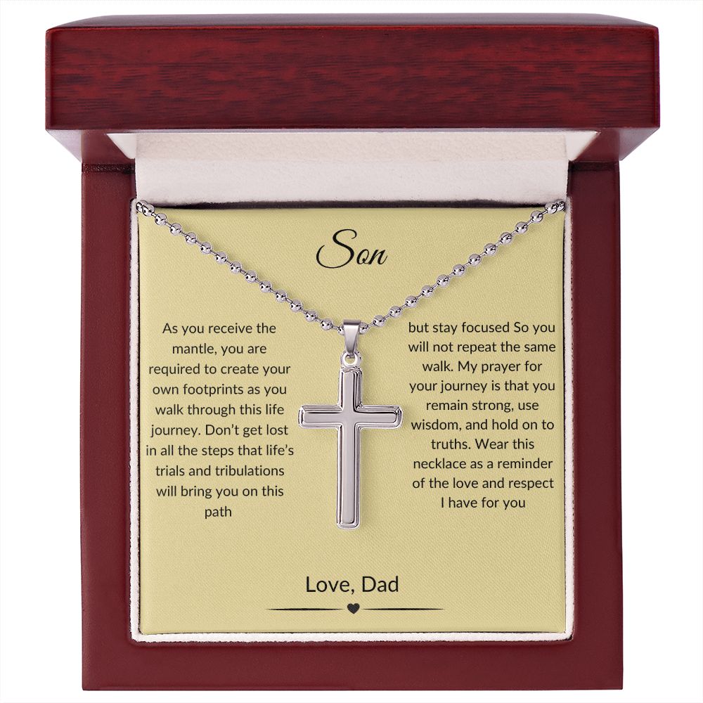 Son "Footprints" Cross necklace with ball chain from Dad
