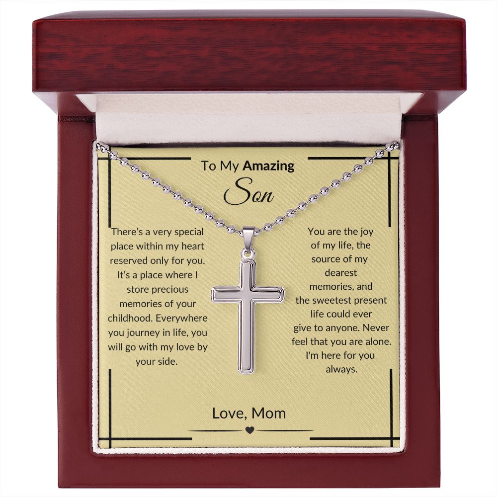 To My Amazing Son- Stainless Cross Necklace with Ball Chain