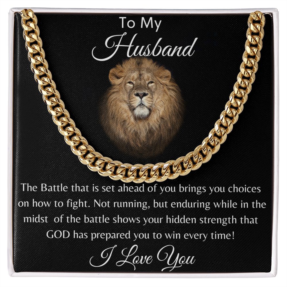 To My Husband Lion Hearted Cuban Necklace