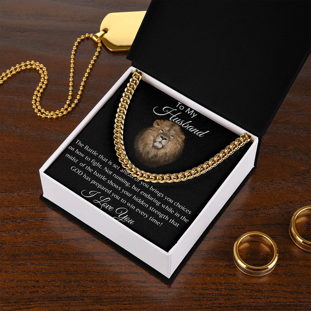 To My Husband Lion Hearted Cuban Necklace