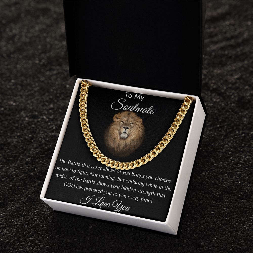 To My Soulmate Lion Hearted Cuban Link Necklace