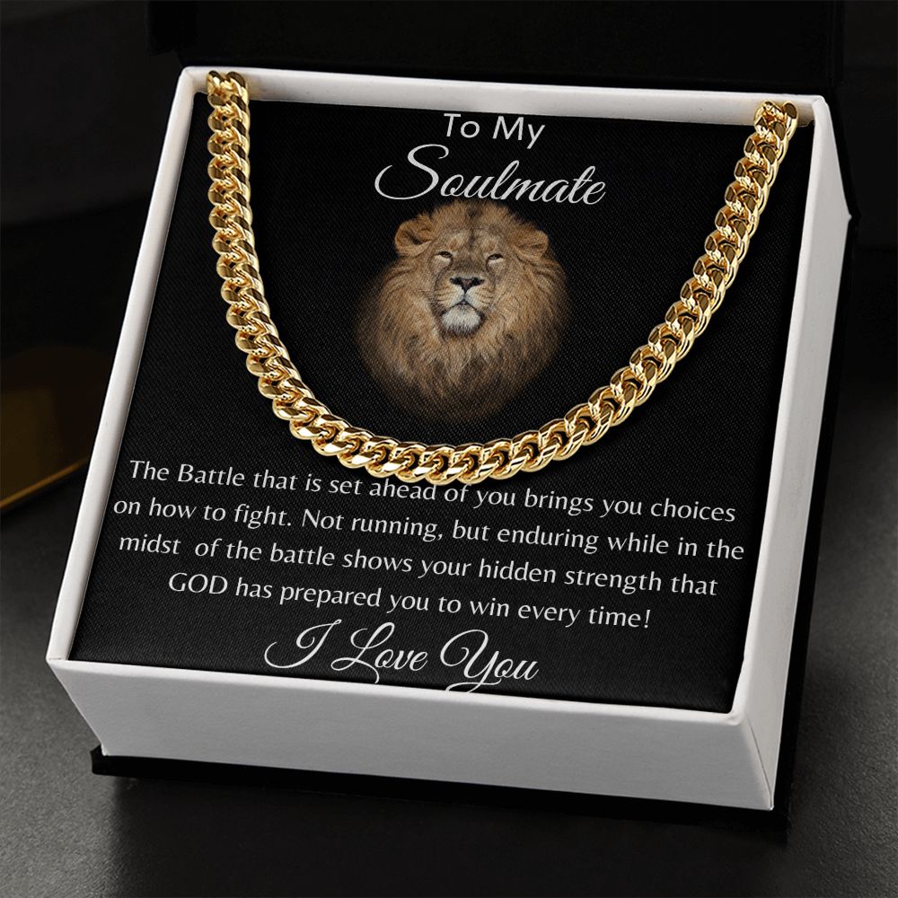 To My Soulmate Lion Hearted Cuban Link Necklace