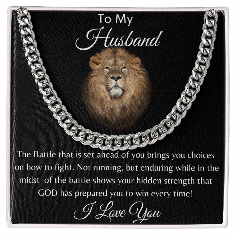 To My Husband Lion Hearted Cuban Necklace