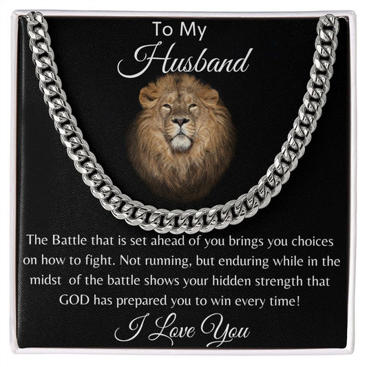 To My Husband Lion Hearted Cuban Necklace