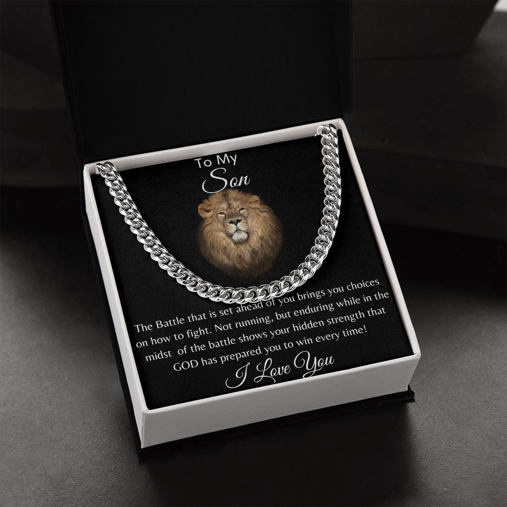 To My Son Lion Hearted Cuban Link Necklace