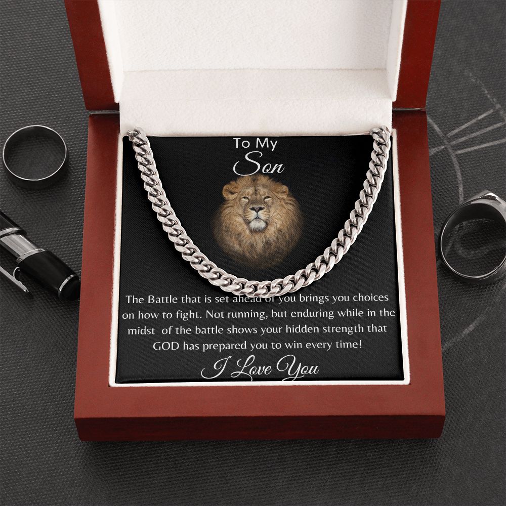 To My Son Lion Hearted Cuban Link Necklace