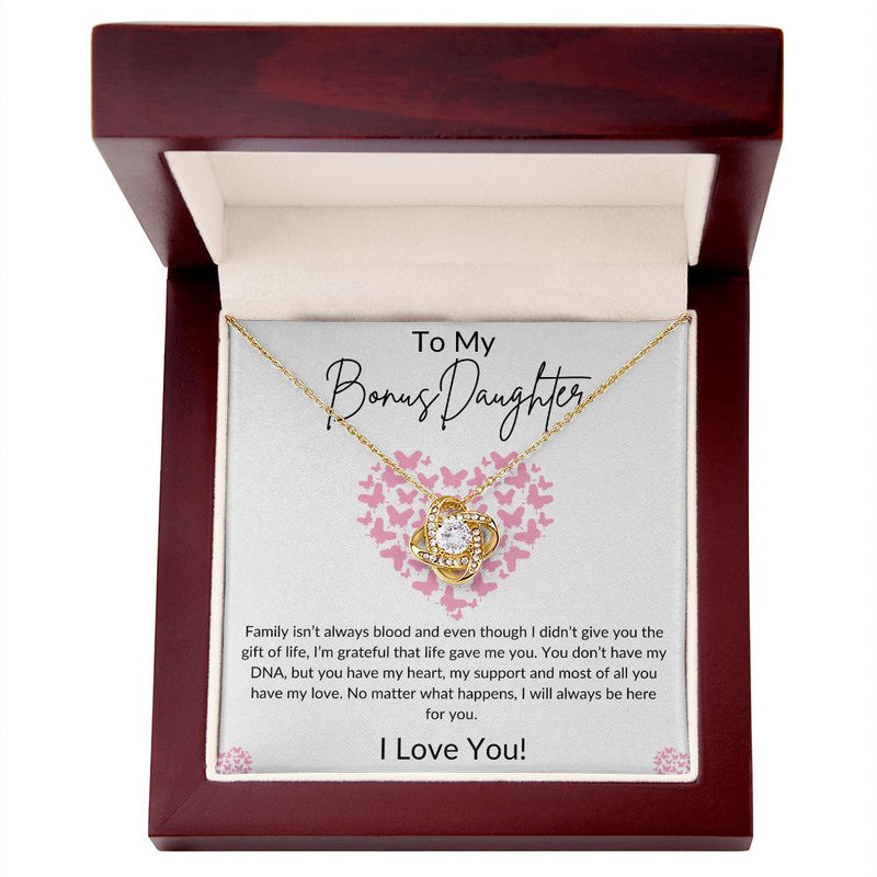 To My Bonus Daughter "Family isn't always Blood" Love Knot Necklace
