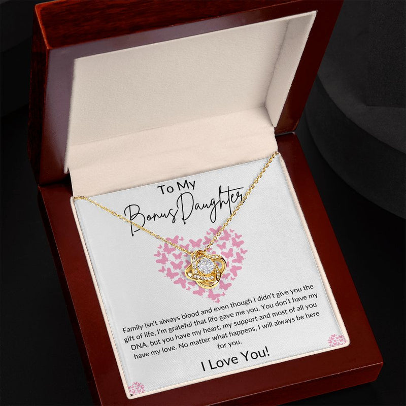 To My Bonus Daughter "Family isn't always Blood" Love Knot Necklace