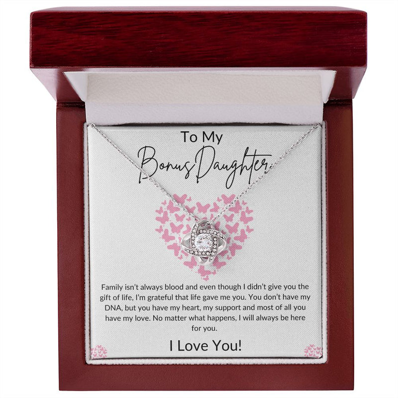 To My Bonus Daughter "Family isn't always Blood" Love Knot Necklace